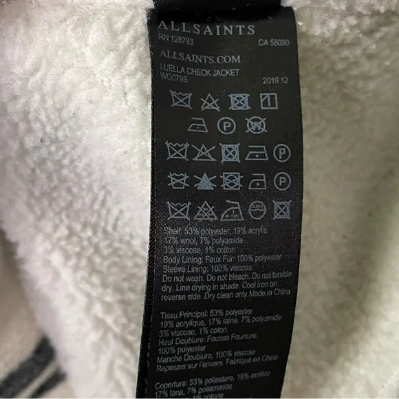 AllSaints Luella Check Jacket Black White Buffalo Plaid Medium Sherpa Lined - Picture 8 of 12